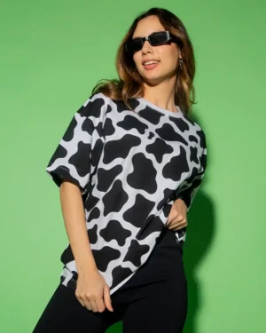 Monochrome Cow Print Streetwear Tee