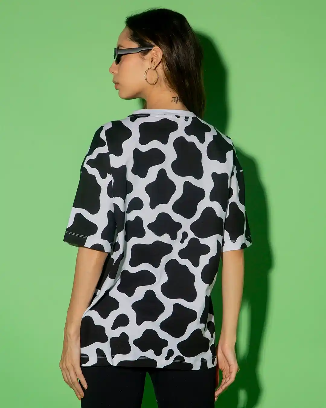 Monochrome Cow Print Streetwear Tee - Image 3