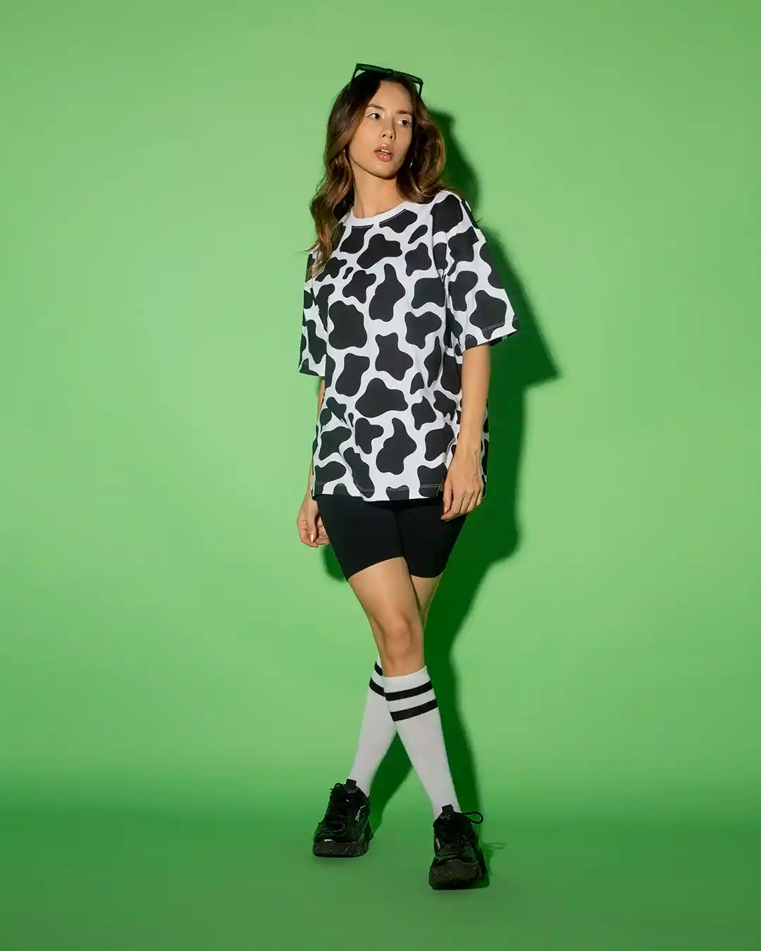 Monochrome Cow Print Streetwear Tee - Image 4