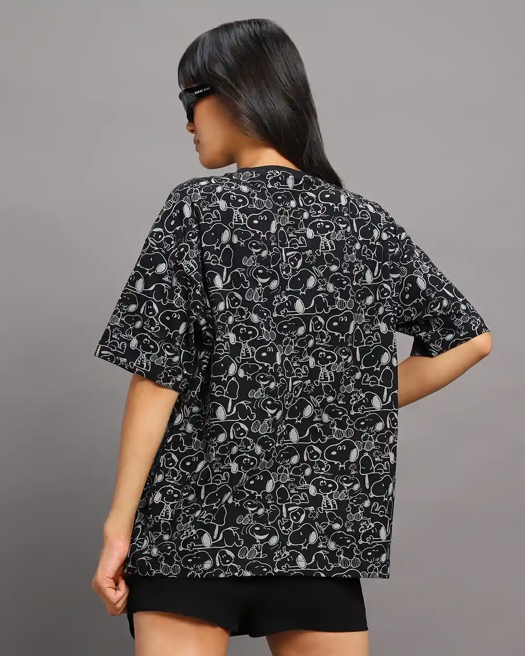 Snoopy All-Over Print Oversized Tee – Black, Bold, & Iconic - Image 3