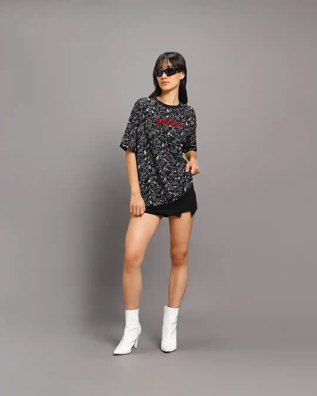 Snoopy All-Over Print Oversized Tee – Black, Bold, & Iconic - Image 4