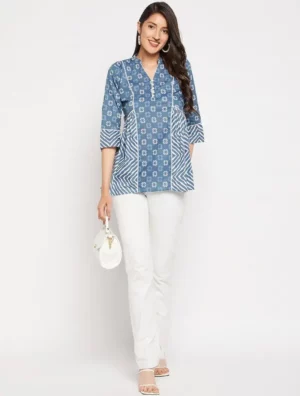  Indigo Bloom Printed Kurti – Elegant. Fresh. Everyday Chic