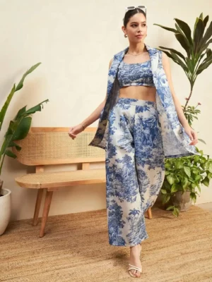 Azure Heritage Printed Co-Ord Set – Elegant Statement, Modern Sophistication