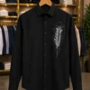 Men’s Classy Feather Texture Shirt – Black Designer Full Sleeve
