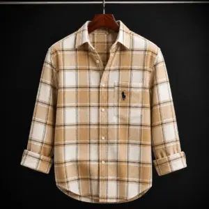 Men’s Beige Checked Casual Shirt | Premium Full Sleeve Plaid Cotton Shirt for Men