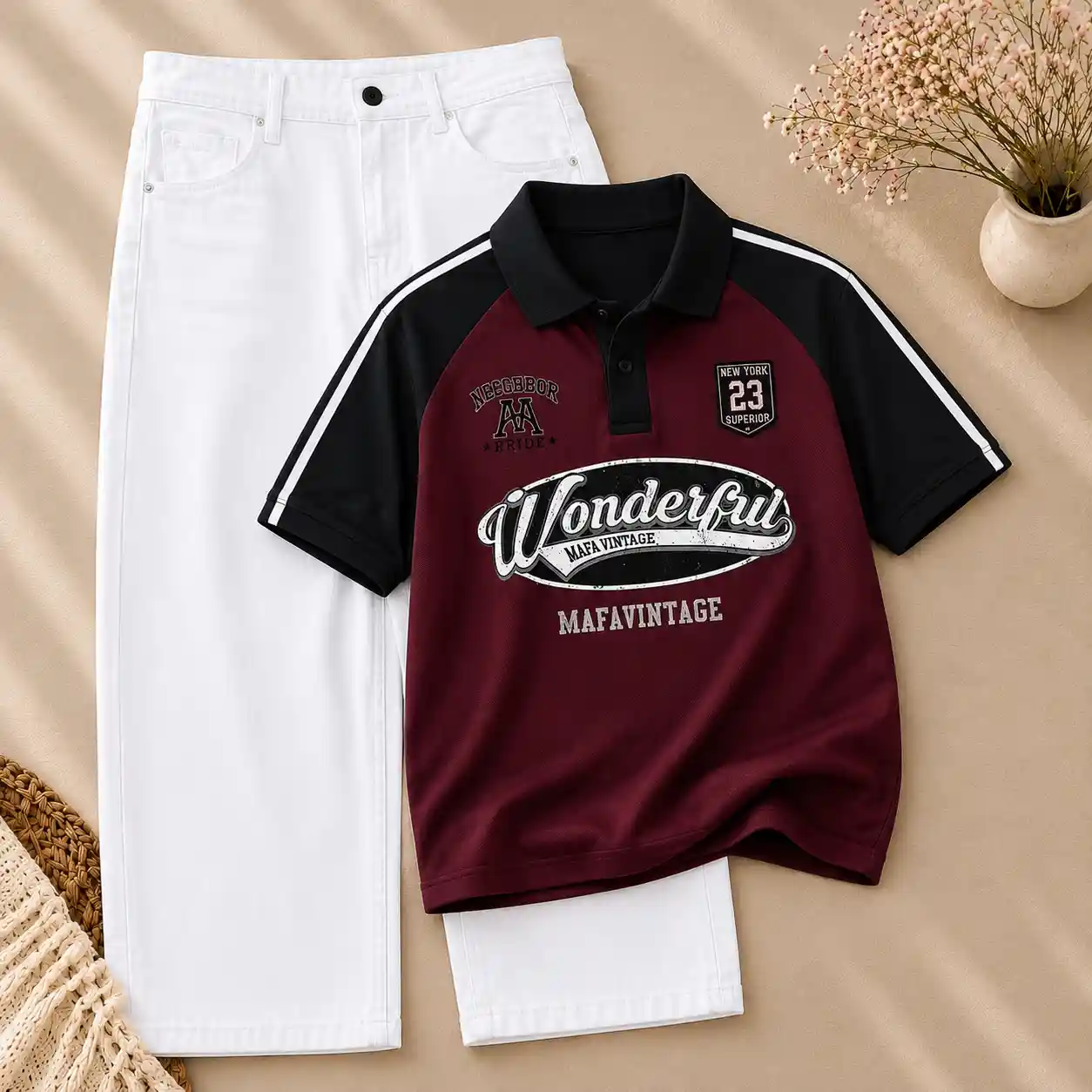 Superman Color-Block Polo and White Jeans Set - Image 3