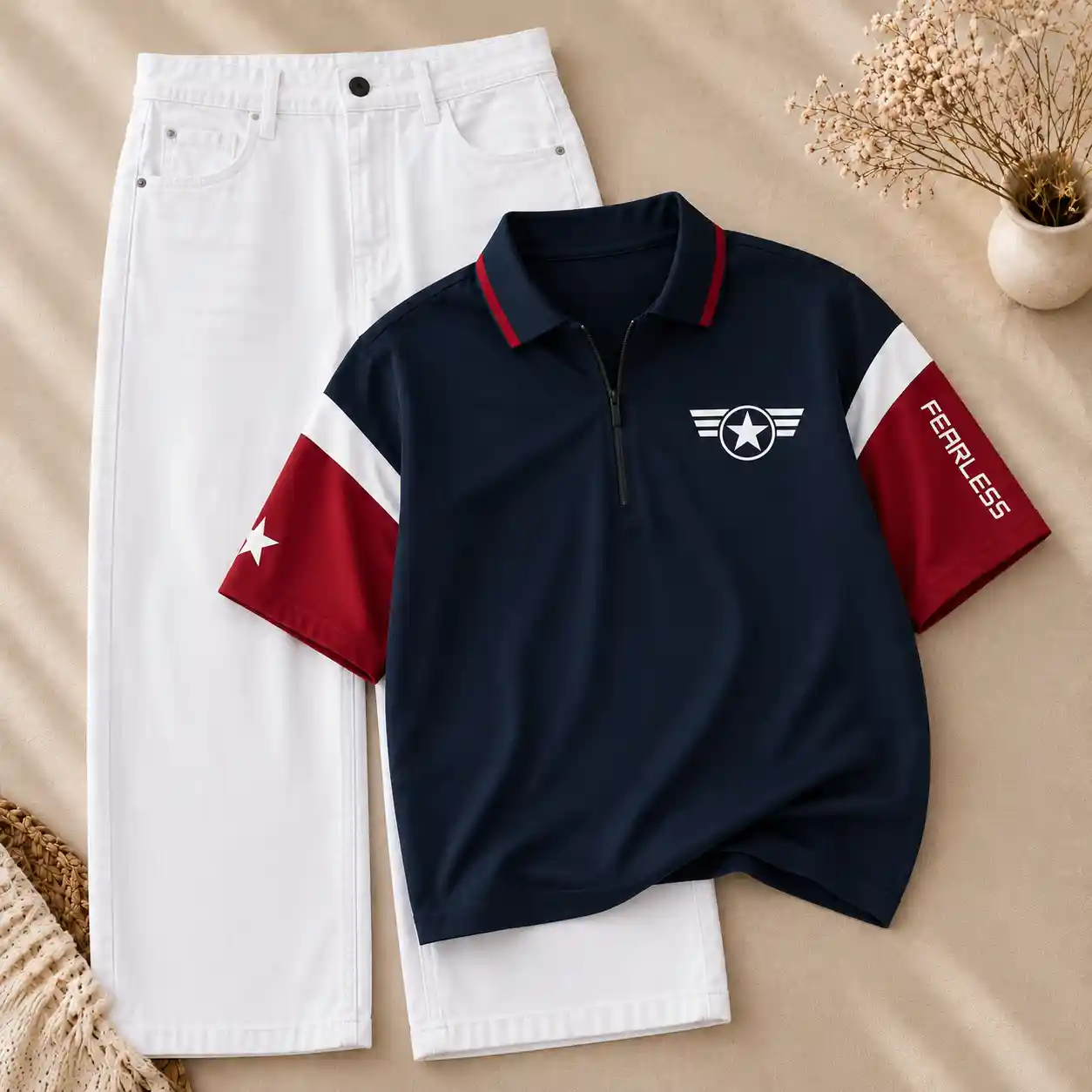 Superman Color-Block Polo and White Jeans Set - Image 4