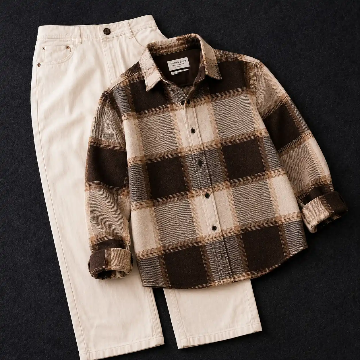 Classic Blue and White Checkered Shirt with White Denim Set - Image 5