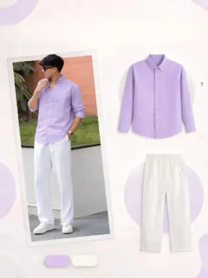 Shirt with White Relaxed Trousers Co-ord Style Outfit