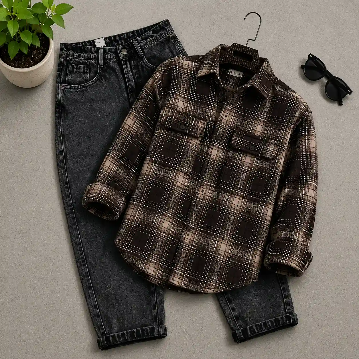 Men's Maroon Checked Casual Full Sleeve Shirt - Image 3